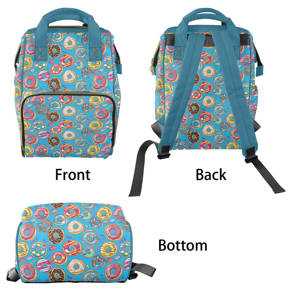 Doughnuts On Blue Multi-Function Backpack, Nappy / Diaper Bag Multi-function Backpack, Nappy / Diaper Bag Food Printed Offshore