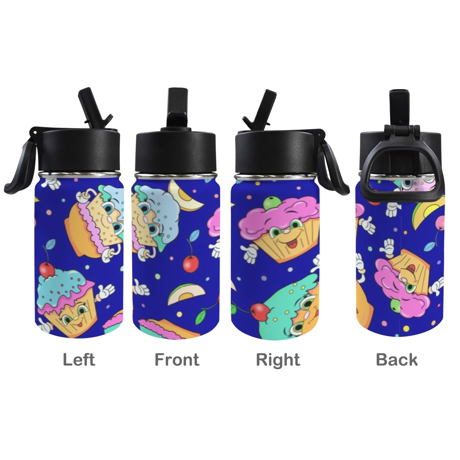 Cute Cartoon Cupcake 12oz Kids Water Bottle with Straw Lid