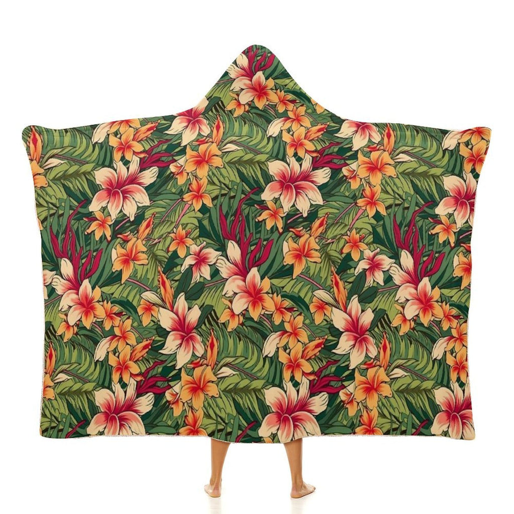 Vintage Hawaiian Floral Kids Hooded Blanket 100cm x 130cm white 40"×50" Kids Hooded Blanket Plants Printed Offshore