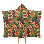 Vintage Hawaiian Floral Kids Hooded Blanket 100cm x 130cm white 40"×50" Kids Hooded Blanket Plants Printed Offshore