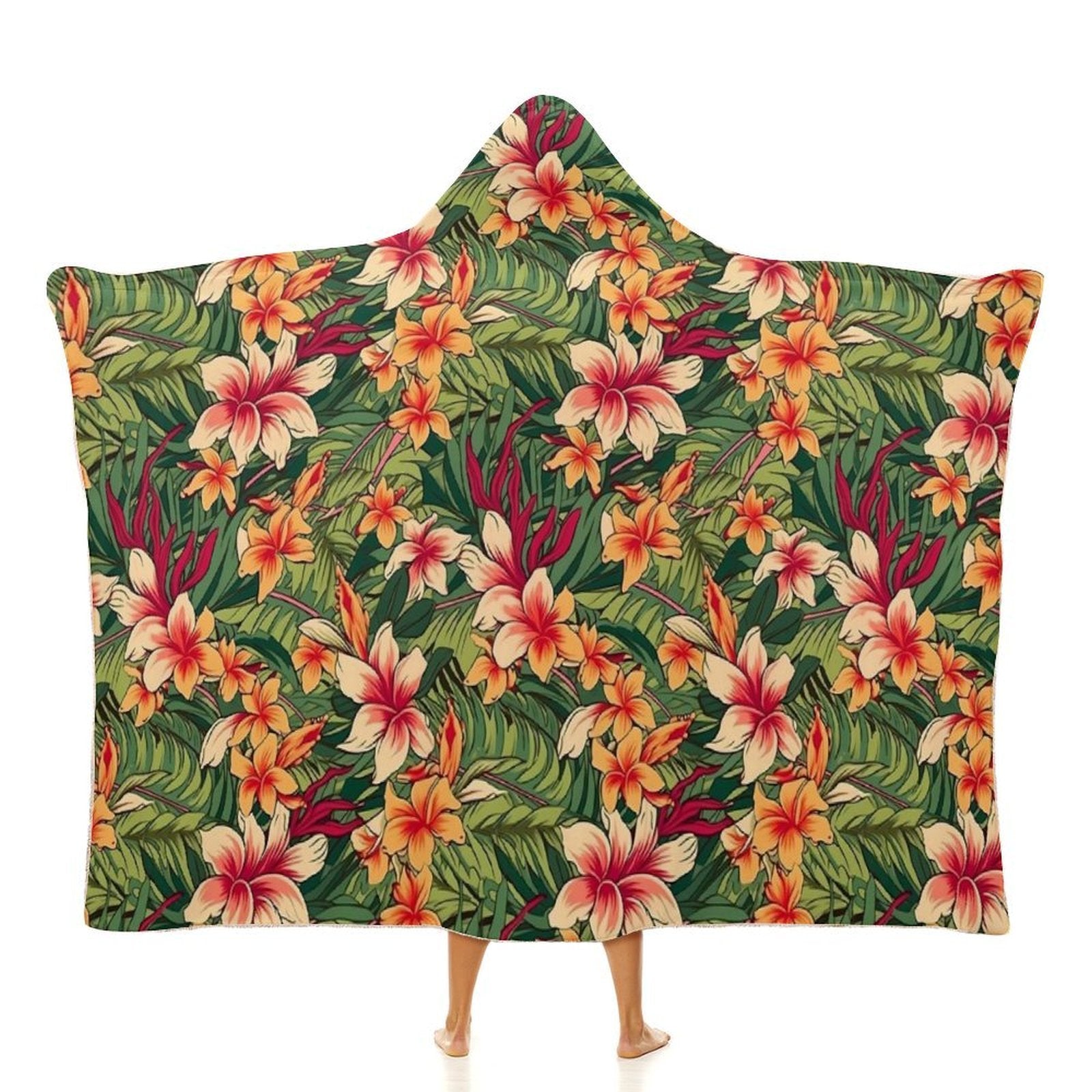 Vintage Hawaiian Floral Kids Hooded Blanket 100cm x 130cm white 40"×50" Kids Hooded Blanket Plants Printed Offshore