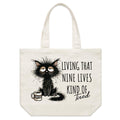 Living That Nine Lives Kind Of Tired, Black Cat Shoulder Canvas Tote Bag Default Title Large Tote Bag animal Printed In Australia