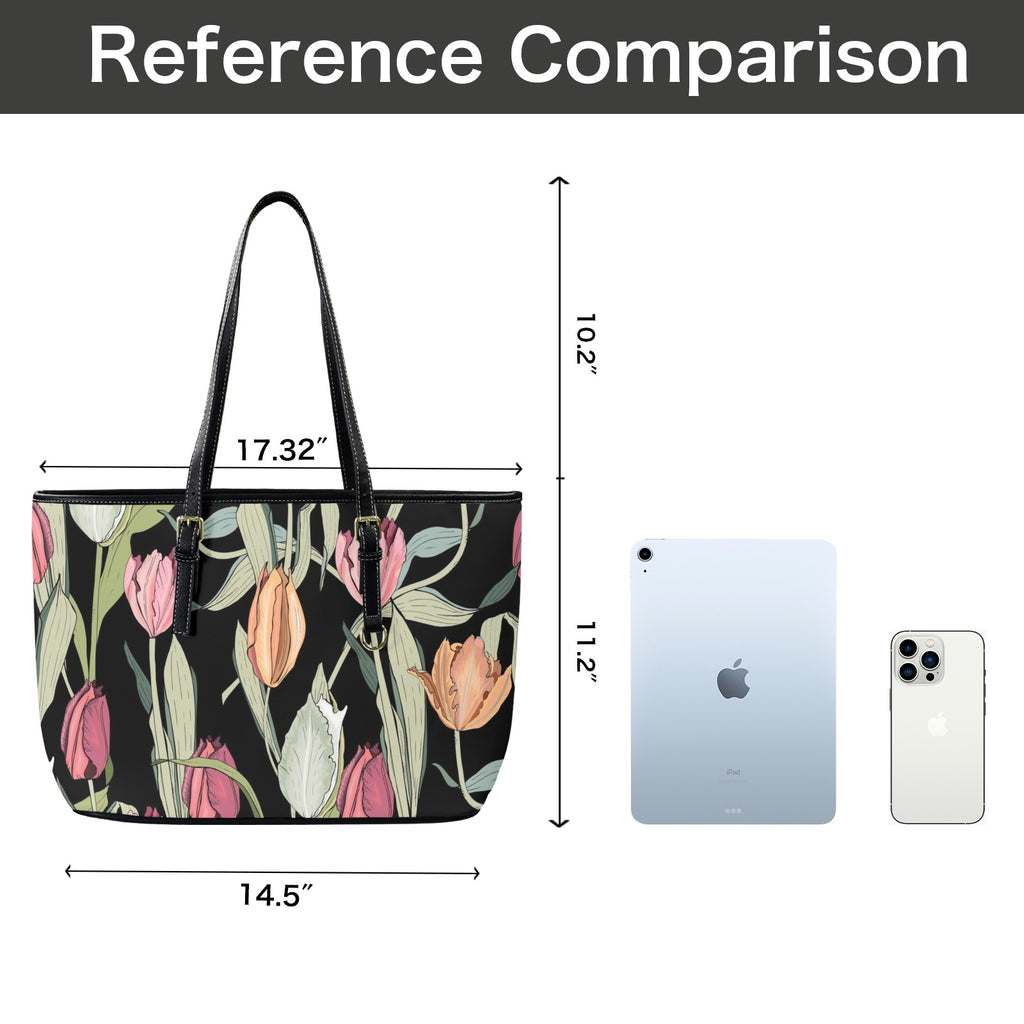 Tulips - Leather Tote Bag-Large