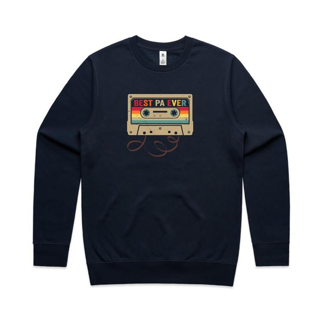 Best Pa Ever, Cassette Tape - AS Colour Stencil Crew Navy Sweatshirt Dad Music Printed In Australia