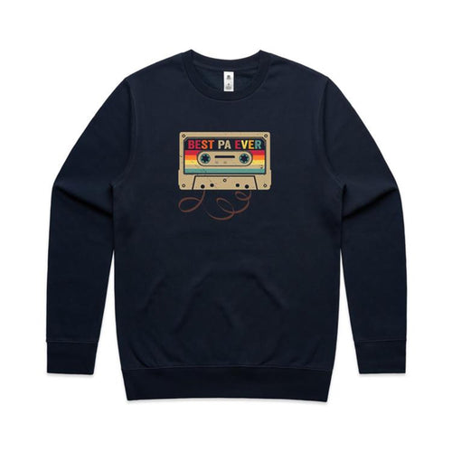Best Pa Ever, Cassette Tape - AS Colour Stencil Crew Navy Sweatshirt Dad Music Printed In Australia