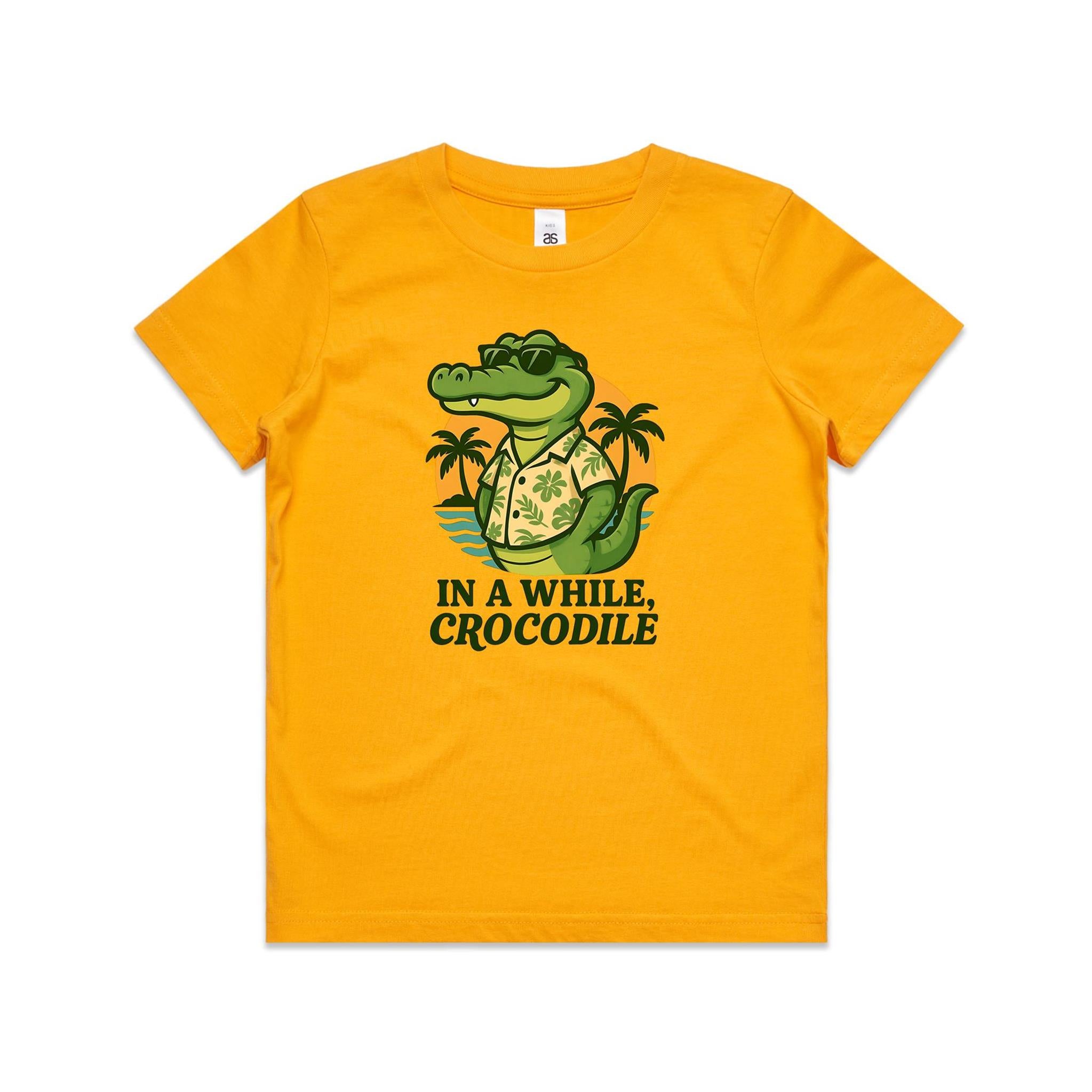 In A While, Crocodile - Kid's AS Colour T-shirt Gold Kids Youth T-shirt animal Printed In Australia