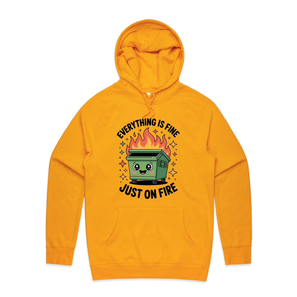 Skip Bin, Dumpster Fire Men's AS Colour Hoodie Gold Mens Hoodie Printed In Australia