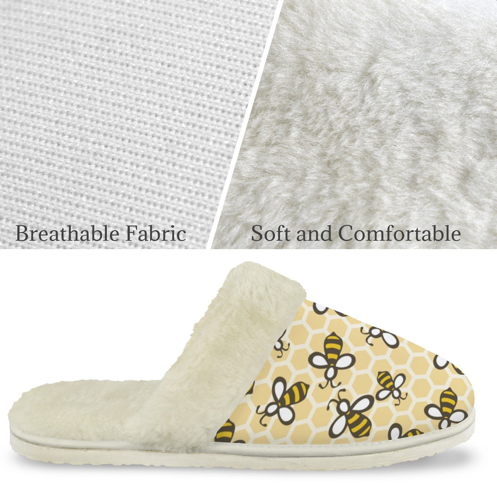 Bees Women's Fur Trim Thick-Sole Indoor Slippers Women's Fur Trimmed Slippers animal Printed Offshore