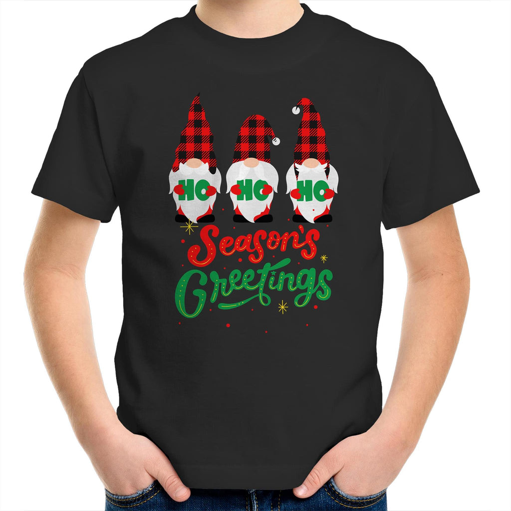 Christmas Gnomes Seasons Greetings - Kids Youth T-Shirt Black Kids Christmas T-shirt Christmas Printed In Australia