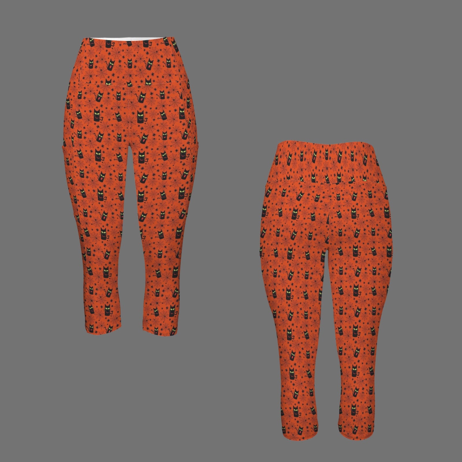 Halloween Black Cats Women's High Waist Pocket Capri Yoga Leggings