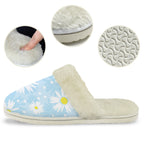 Blue Chamomile Women's Fur Trim Thick-Sole Indoor Slippers Women's Fur Trimmed Slippers Plants Printed Offshore