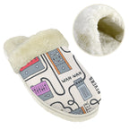 Wah Pedal Men's Fur Trim Thick-Sole Indoor Slippers Men's Fur Trimmed Slippers Music Printed Offshore