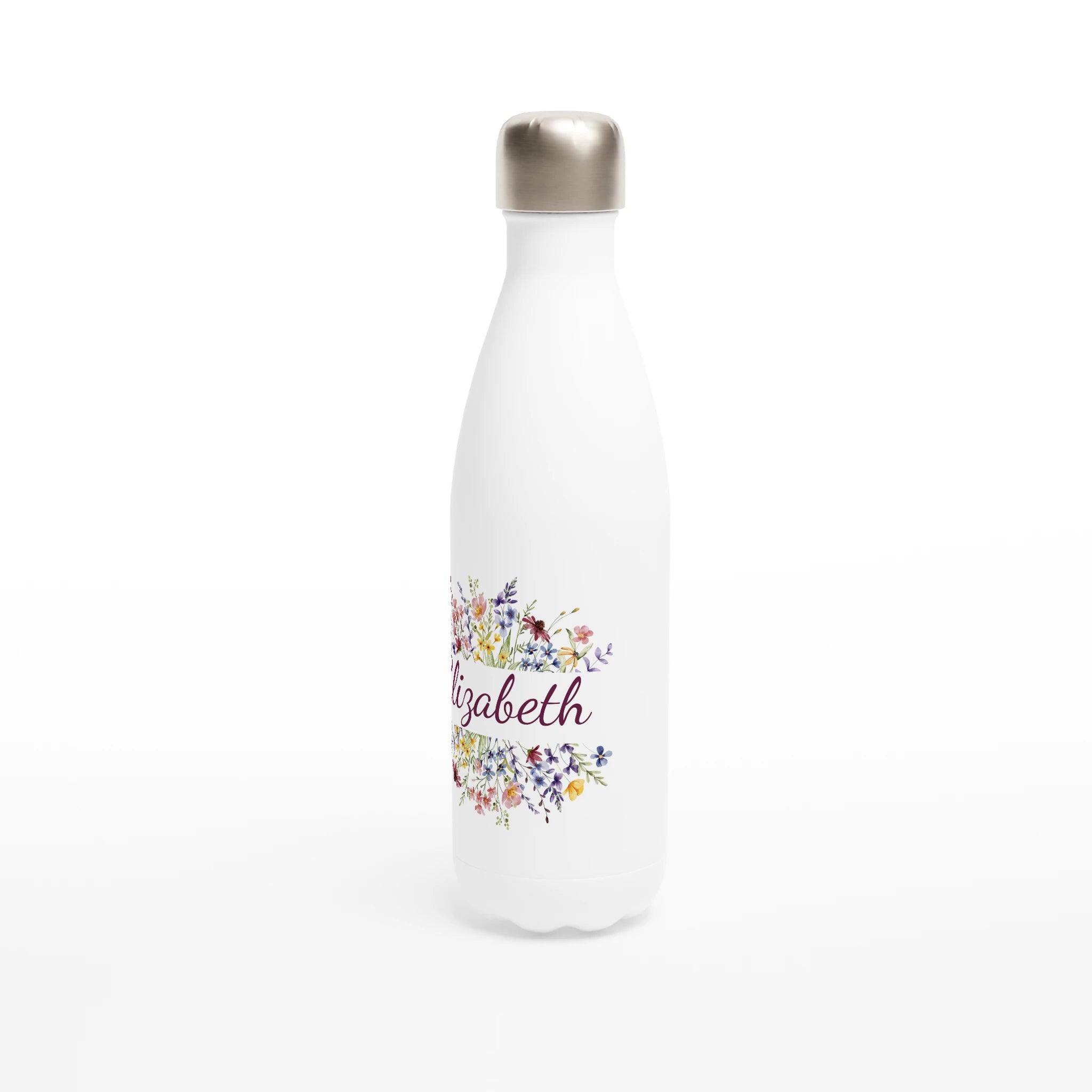 Flower Frame Name - White 17oz Stainless Steel Water Bottle Personalised Water Bottle customise Globally Fulfilled Name personalise