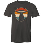 UFO, Retro Stipes - Mens T-Shirt Charcoal Mens T-shirt Printed In Australia