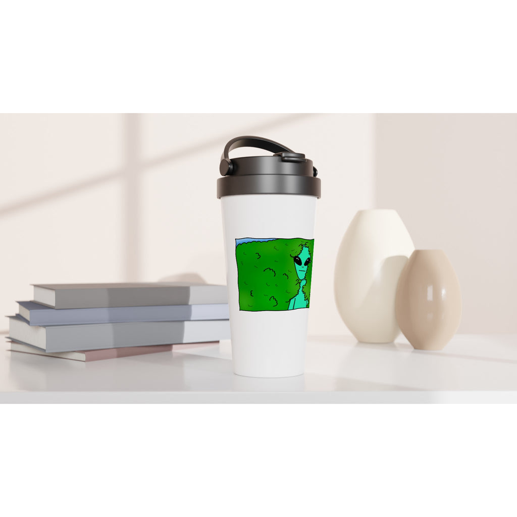 Alien Backing Into Hedge Meme - White 15oz Stainless Steel Travel Mug Travel Mug Funny Globally Fulfilled