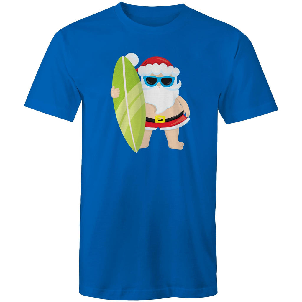 Surfing Santa - Mens T-Shirt Bright Royal Mens Christmas T-shirt Christmas Printed In Australia