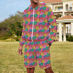 Bright And Bold Flowers Men's Lightweight Sun Hoodie & Shorts Set Men's Lightweight Sun Hoodie & Shorts Plants Printed Offshore