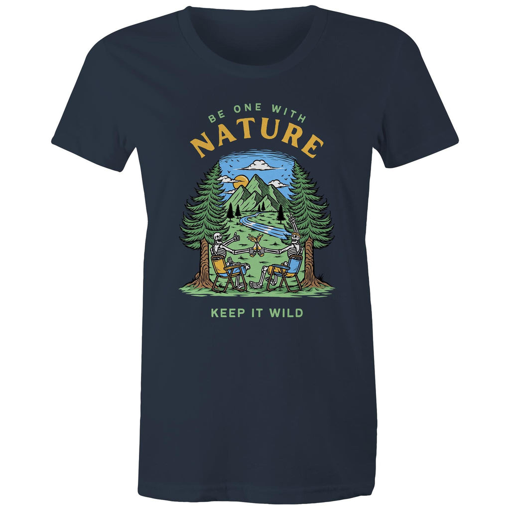 Be One With Nature, Skeletons - Womens T-shirt Navy Womens T-shirt Environment Printed In Australia