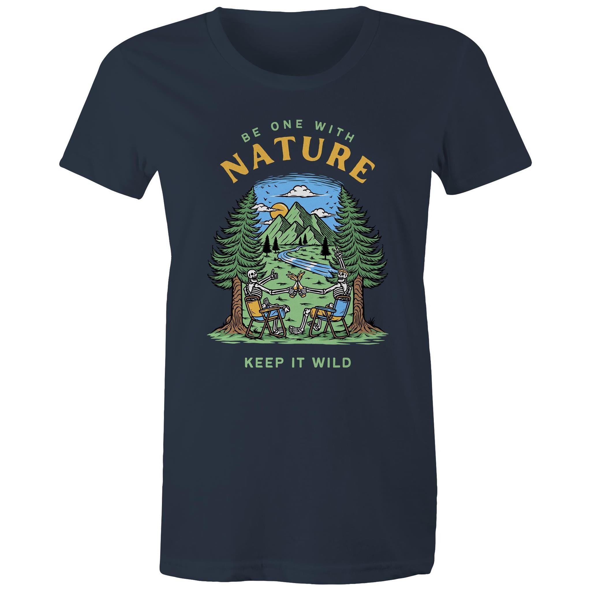 Be One With Nature, Skeletons - Womens T-shirt Navy Womens T-shirt Environment Printed In Australia