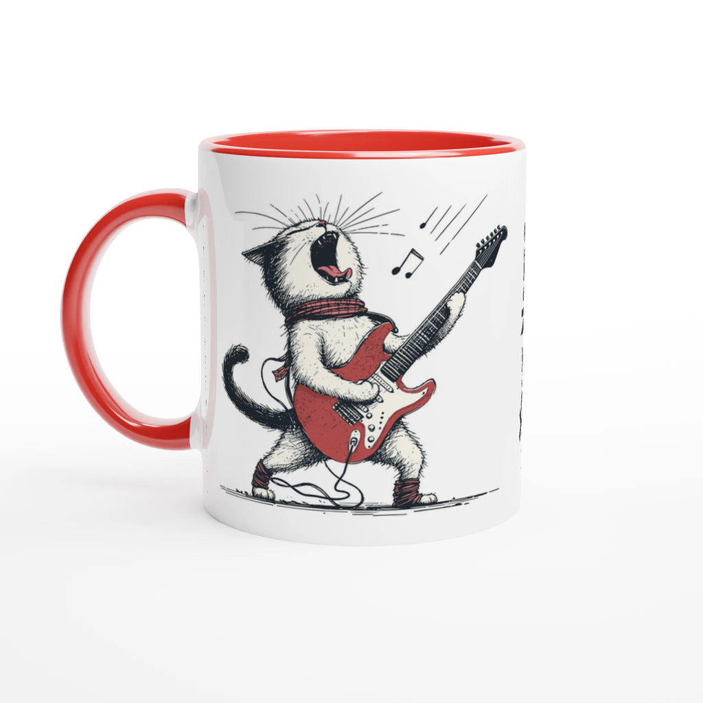 Personalised Cat Playing Guitar 11oz Ceramic Mug Ceramic Red Personalised 11oz Mug animal Globally Fulfilled Music