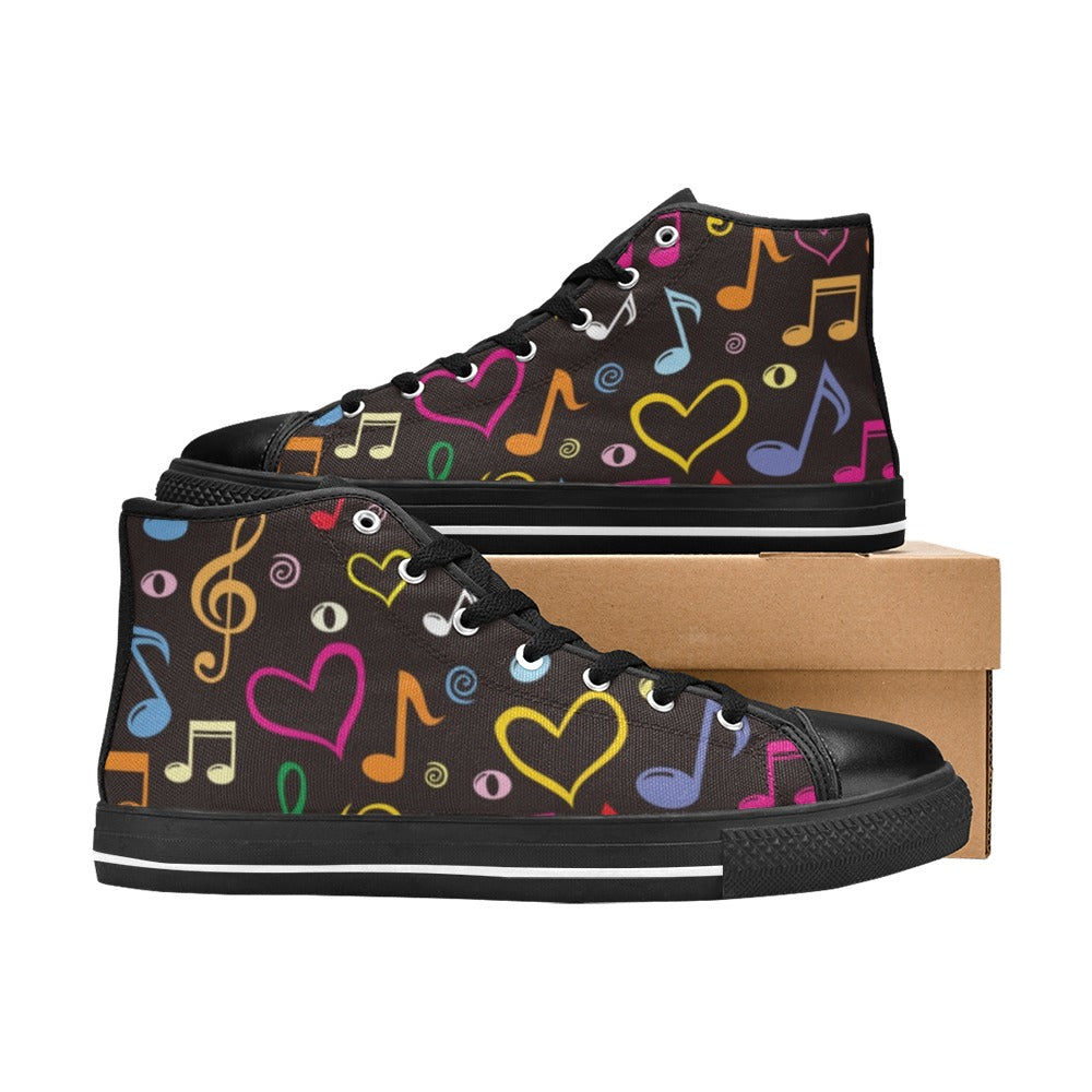 Music Notes - Women's High Top Canvas Shoes
