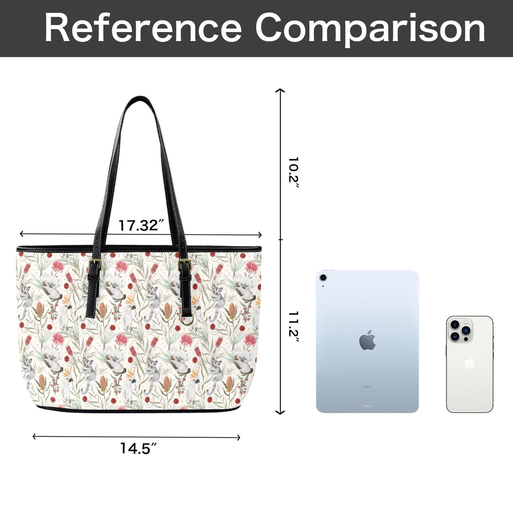 Australian Plants And Animals PU Leather Tote Bag Large