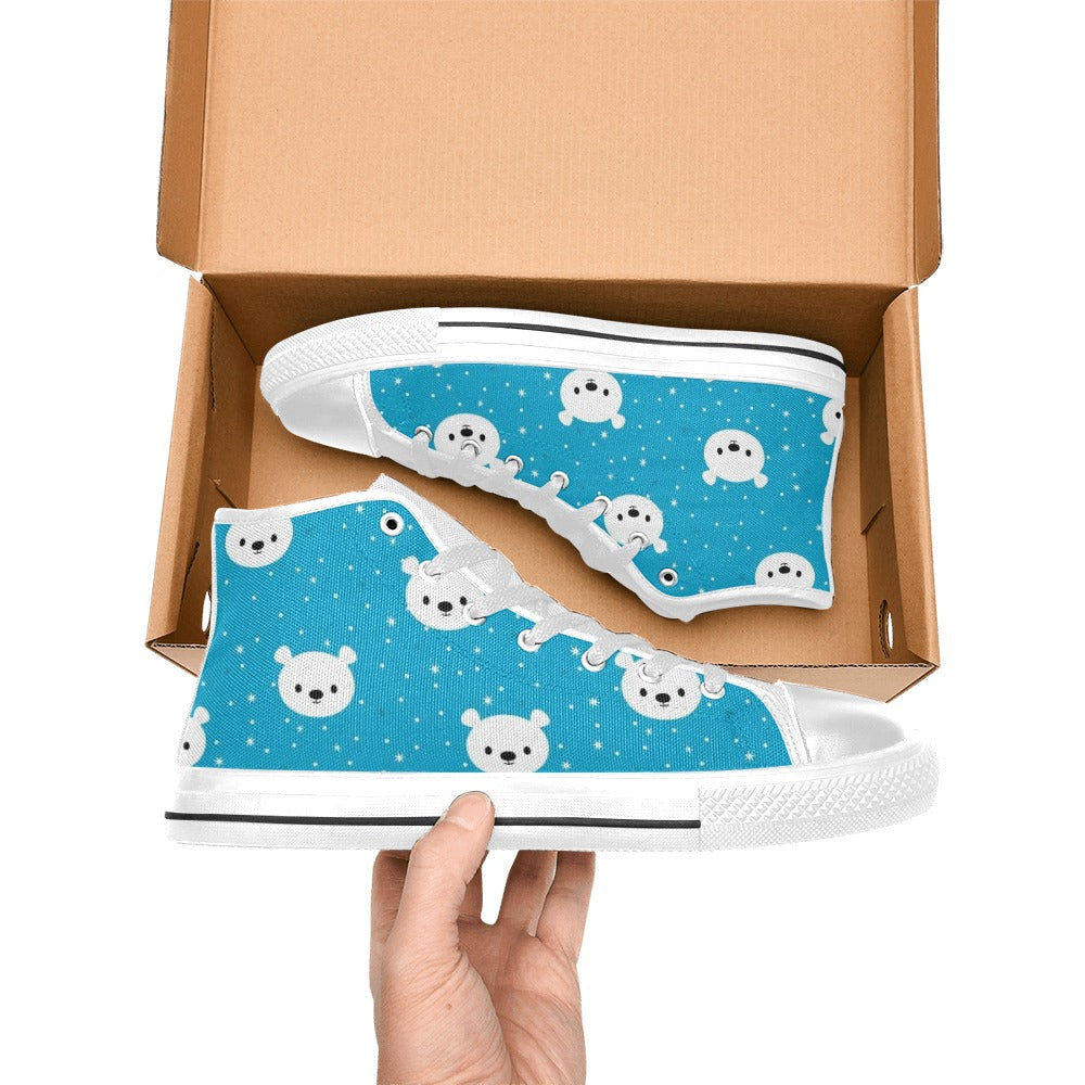 Bears On Blue - Kids' High Top Canvas Shoes Kids High Top Canvas Shoes animal Printed Offshore