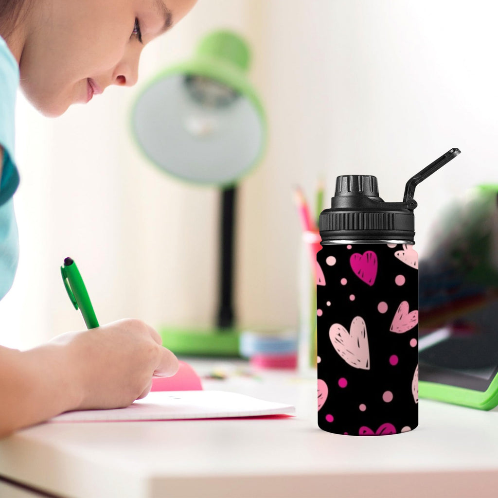 Pink Hearts - Kids Water Bottle with Chug Lid (12 oz)