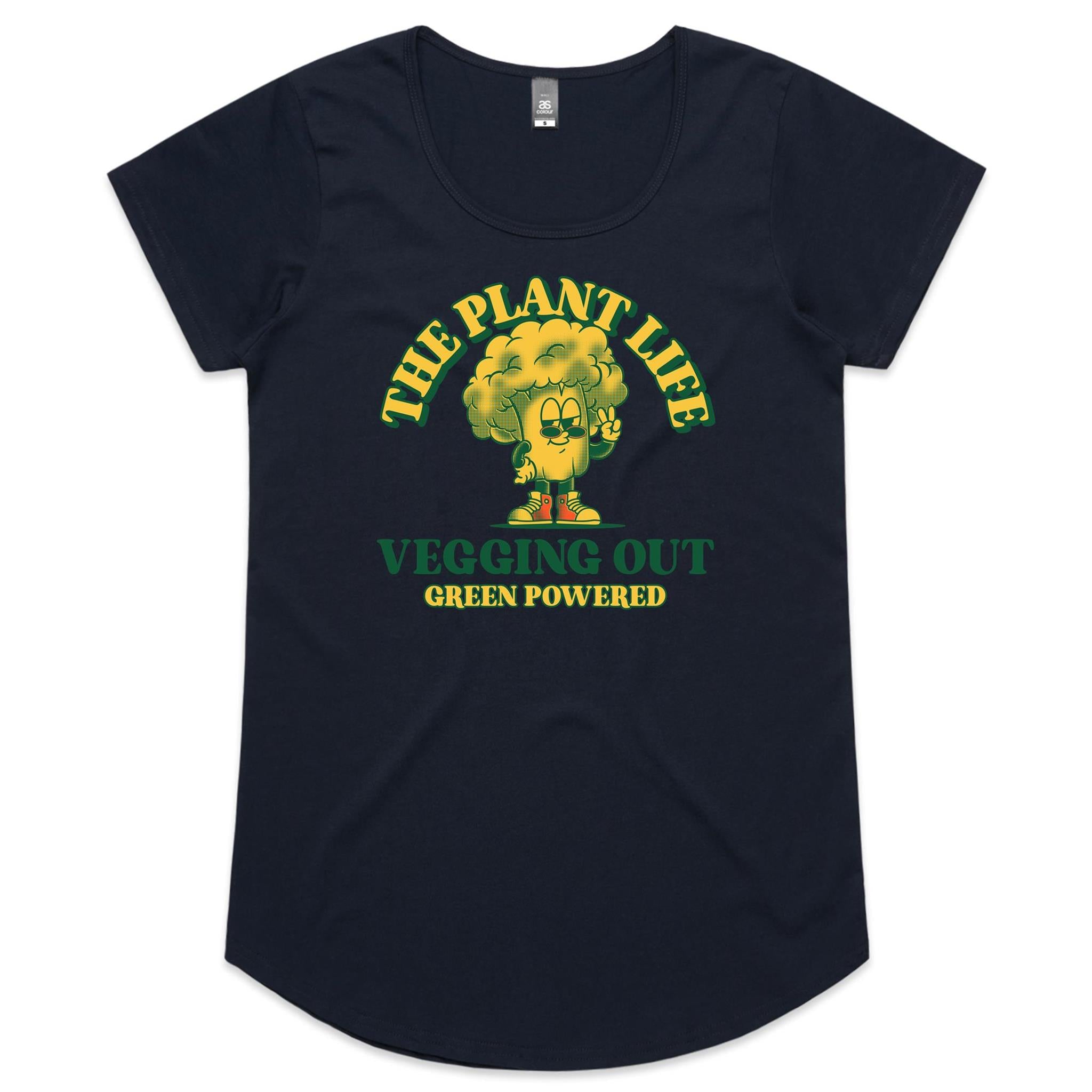 The Plant Life, Vegetarian - Womens Scoop Neck T-Shirt Navy Womens Scoop Neck T-shirt Food Printed In Australia