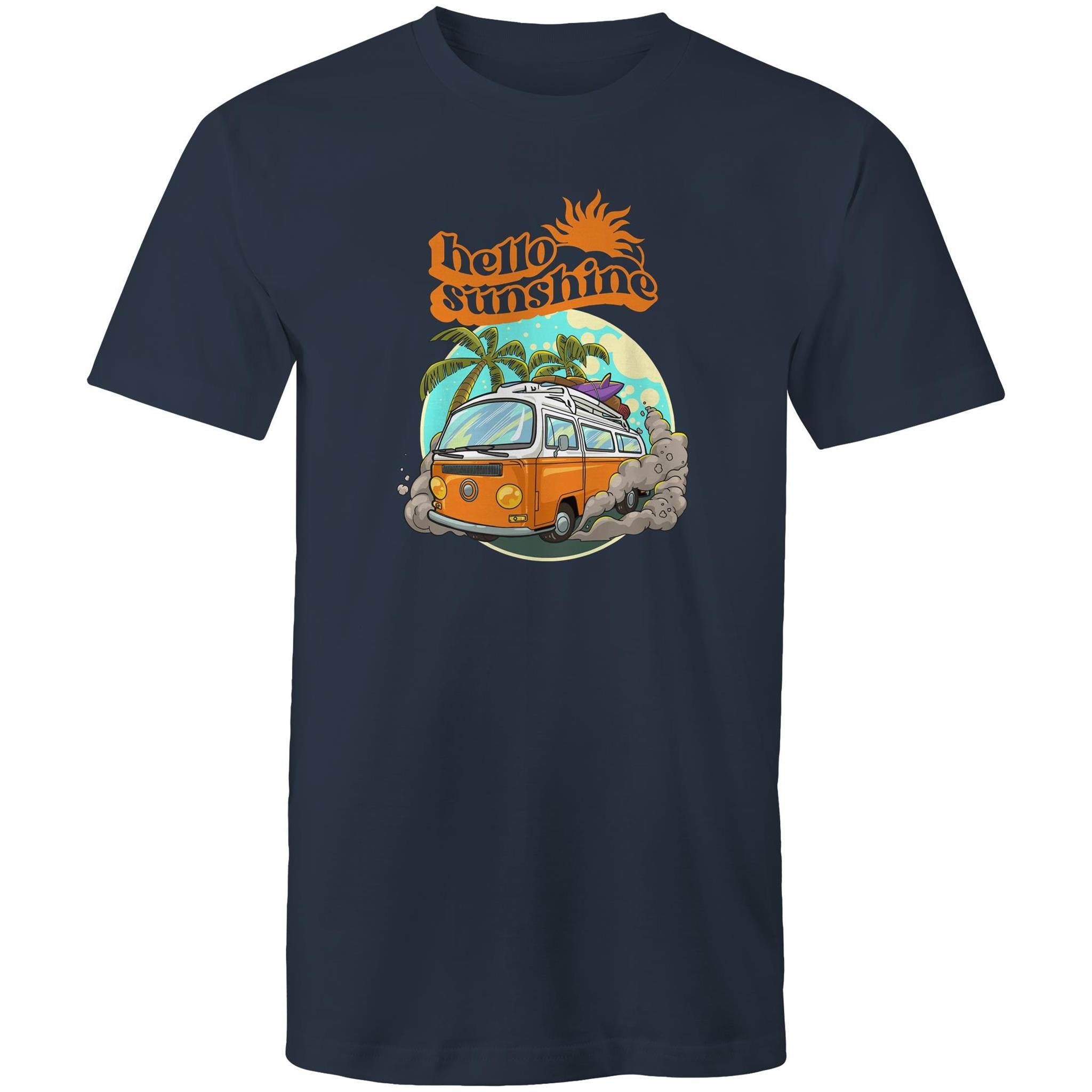 Hello Sunshine, Beach Van - Mens T-Shirt Navy Mens T-shirt Printed In Australia Summer Surf