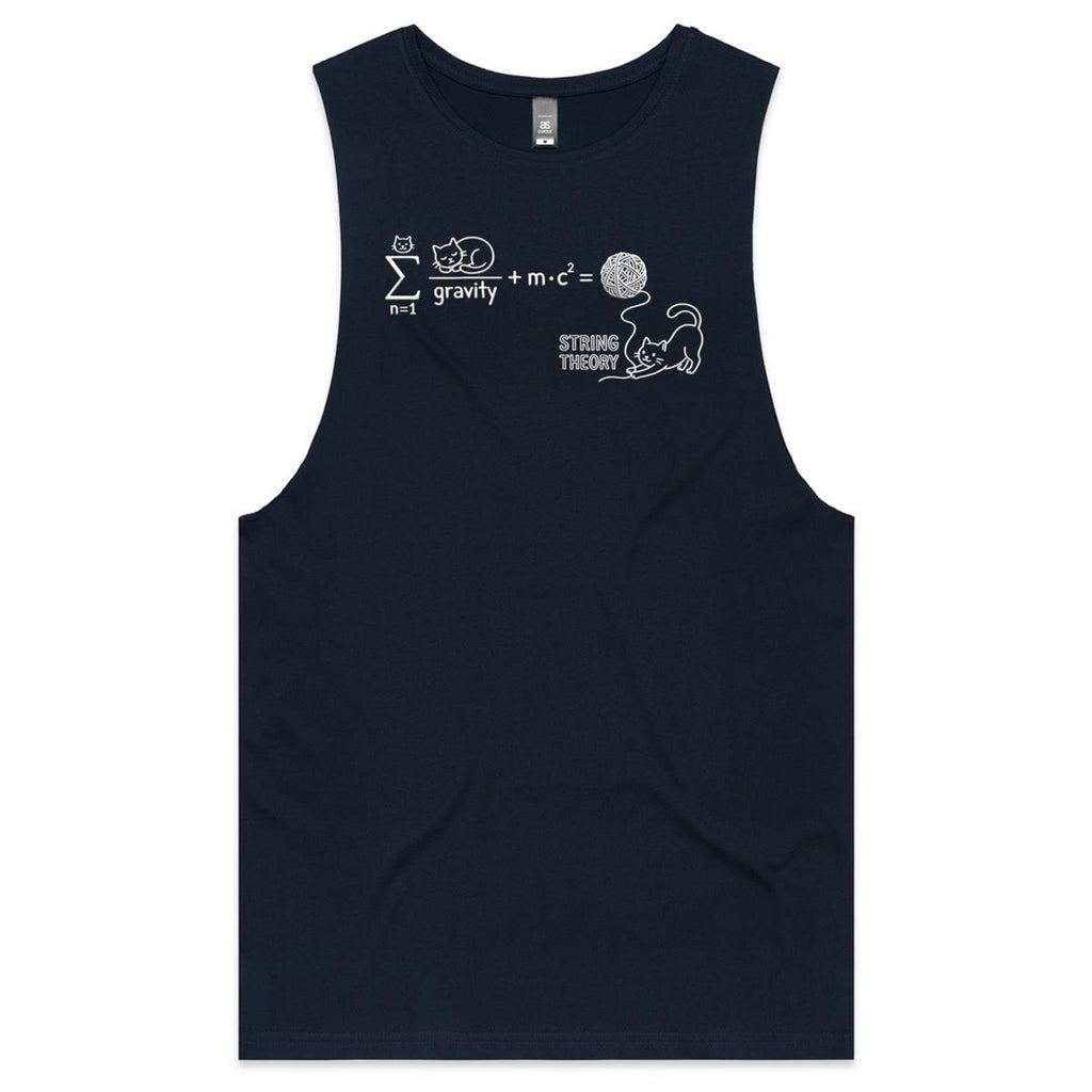 Cat String Theory Physics Men's AS Colour Tank Top Tee Navy Drop Arm Tank Top animal Printed In Australia Science