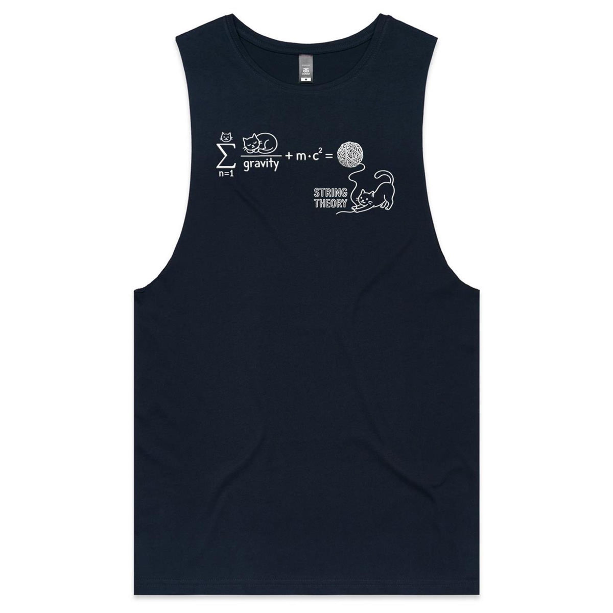 Cat String Theory Physics Men's AS Colour Tank Top Tee Navy Drop Arm Tank Top animal Printed In Australia Science