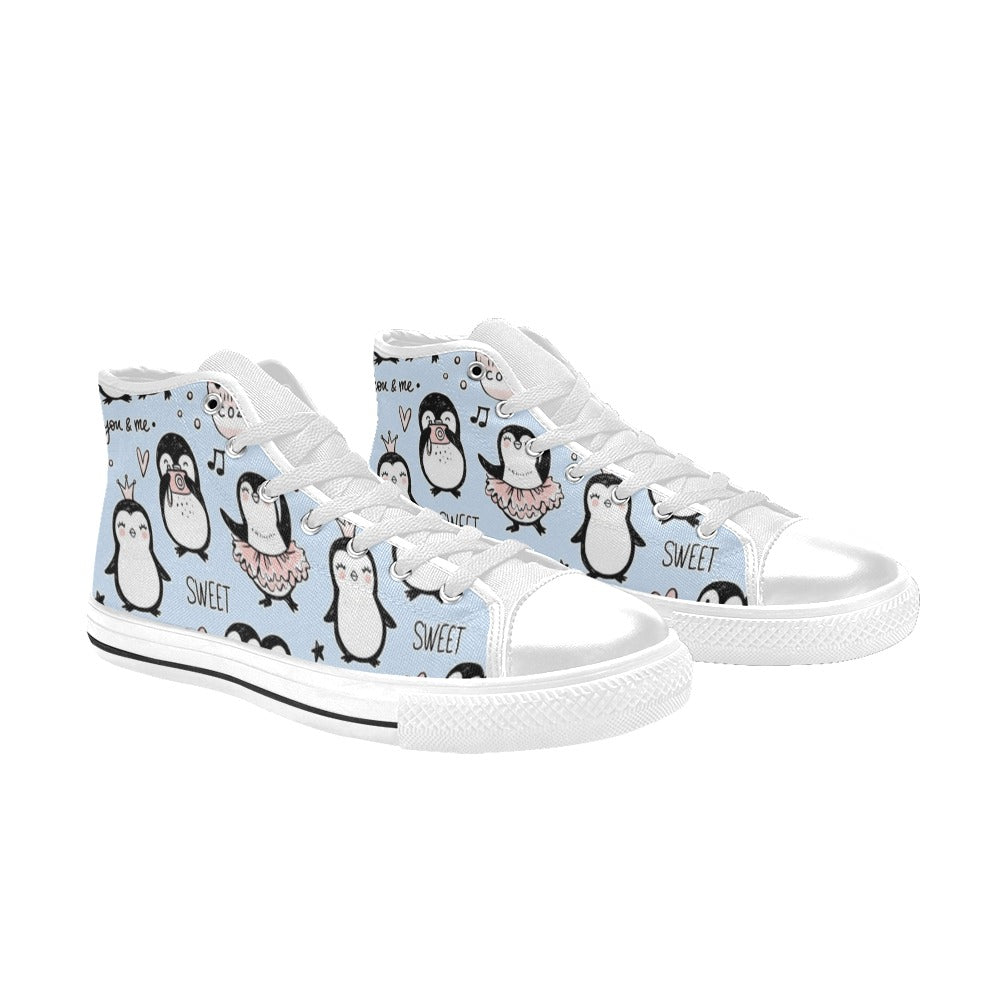 Penguin Love - Kids High Top Canvas Shoes