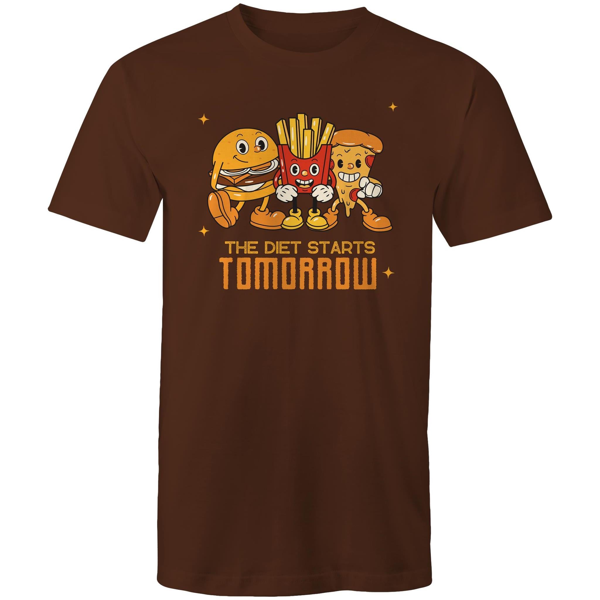 The Diet Starts Tomorrow, Hamburger And Fries - Mens T-Shirt Dark Chocolate Mens T-shirt Food Printed In Australia