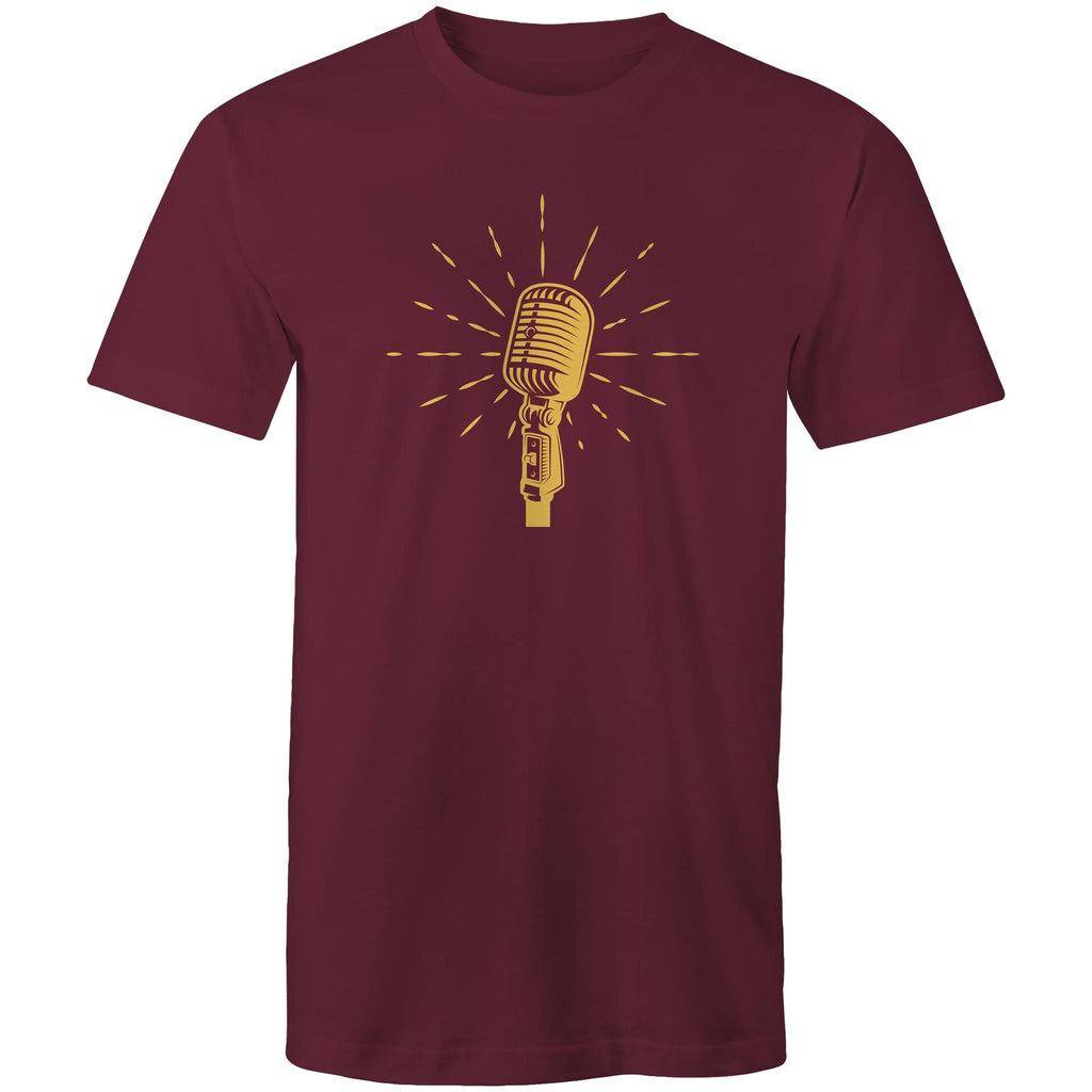 Retro Microphone - Mens T-Shirt Burgundy Mens T-shirt Music Printed In Australia Retro