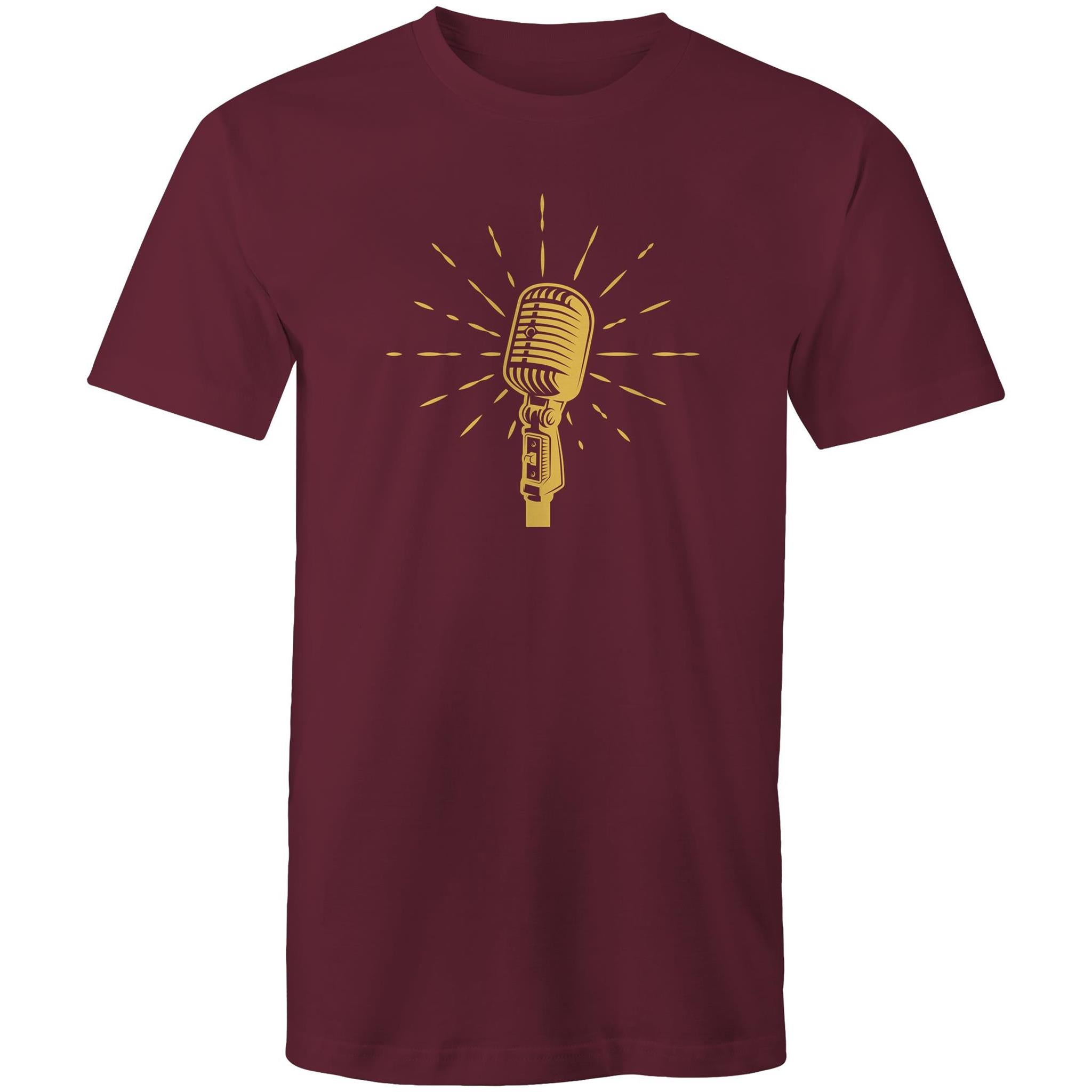 Retro Microphone - Mens T-Shirt Burgundy Mens T-shirt Music Printed In Australia Retro