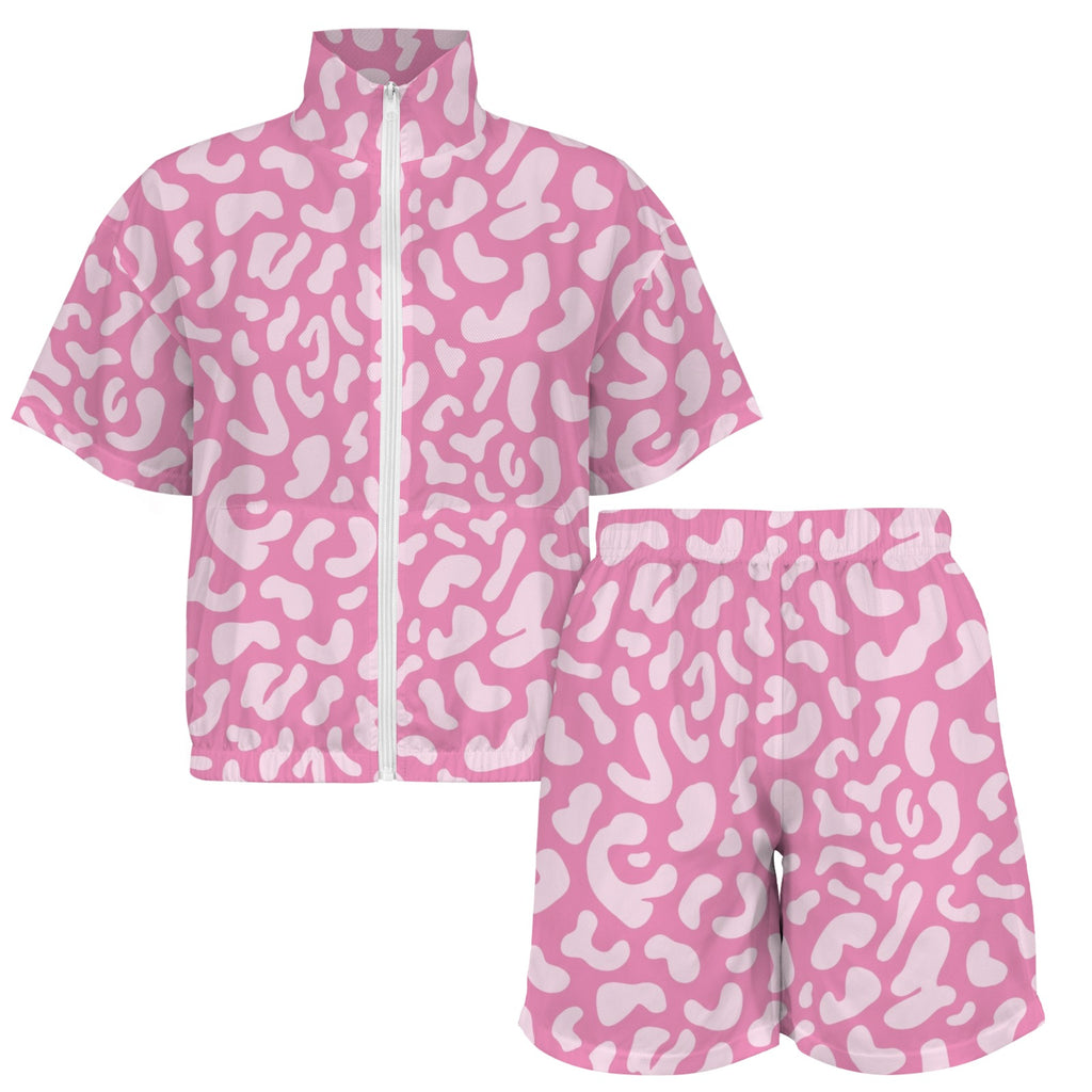 Pink Leopard Women's Windbreaker Short Set Women's Windbreaker Short Set animal Printed Offshore