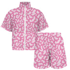 Pink Leopard Women's Windbreaker Short Set Women's Windbreaker Short Set animal Printed Offshore