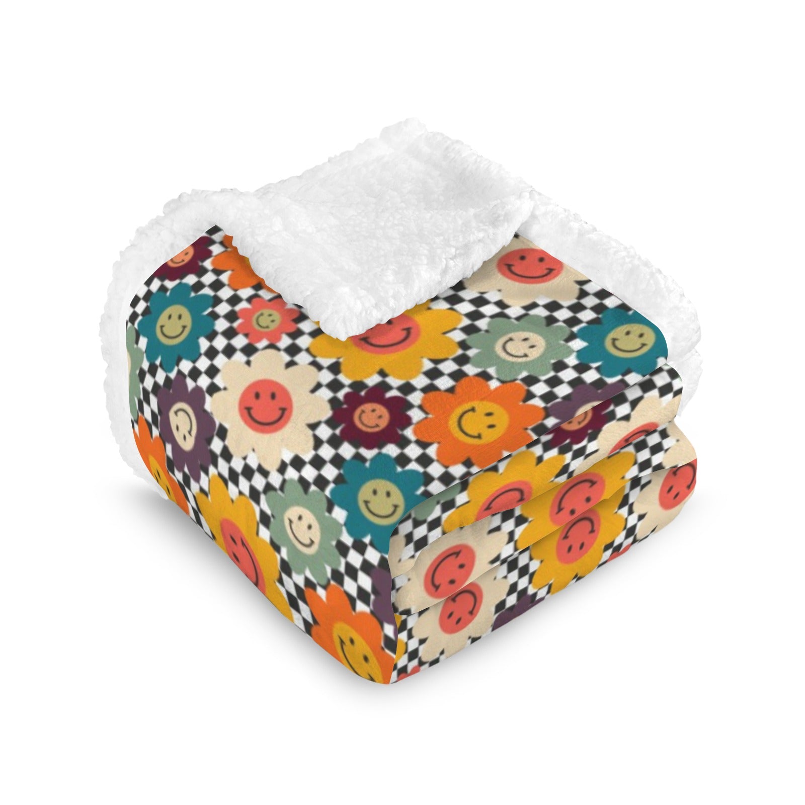 Happy Retro Flowers - Double-Layer Fleece Blanket 51"x59"