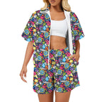Sticker Music Women's Windbreaker Short Set 2XL Women's Windbreaker Short Set Music Printed Offshore