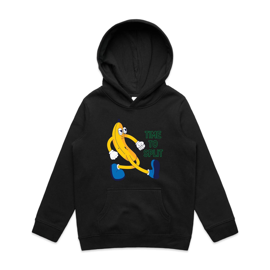 Banana, Time To Split - Kids Hoodie Black Kids Hoodie Printed In Australia