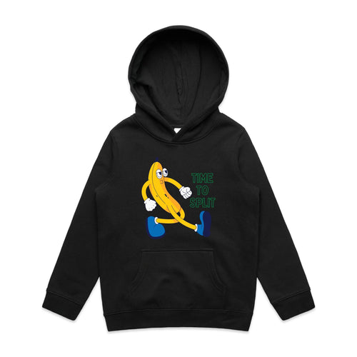 Banana, Time To Split - Kids Hoodie Black Kids Hoodie Printed In Australia