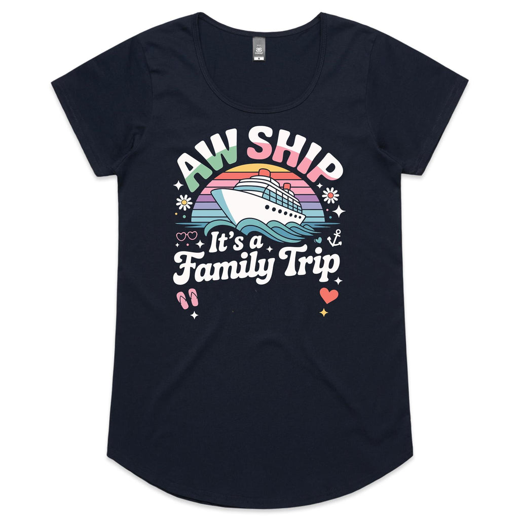 Aw Ship, It's A Family Trip Womens Cruise Scoop Neck T-Shirt Navy Womens Cruise Scoop Neck T-shirt Cruise Printed In Australia