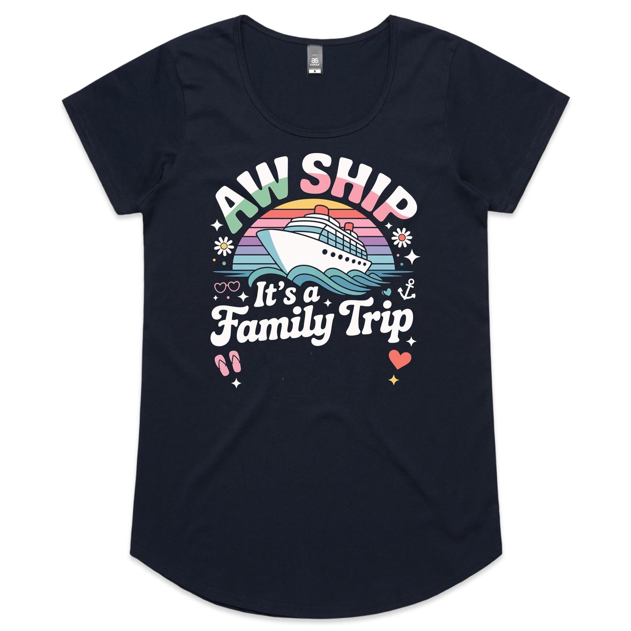 Aw Ship, It's A Family Trip Womens Cruise Scoop Neck T-Shirt Navy Womens Cruise Scoop Neck T-shirt Cruise Printed In Australia