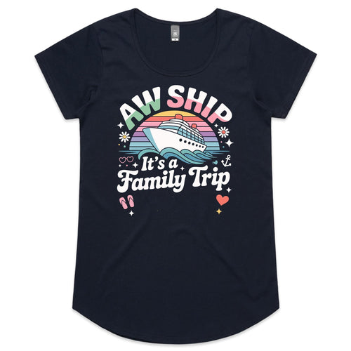 Aw Ship, It's A Family Trip Womens Cruise Scoop Neck T-Shirt Navy Womens Cruise Scoop Neck T-shirt Cruise Printed In Australia