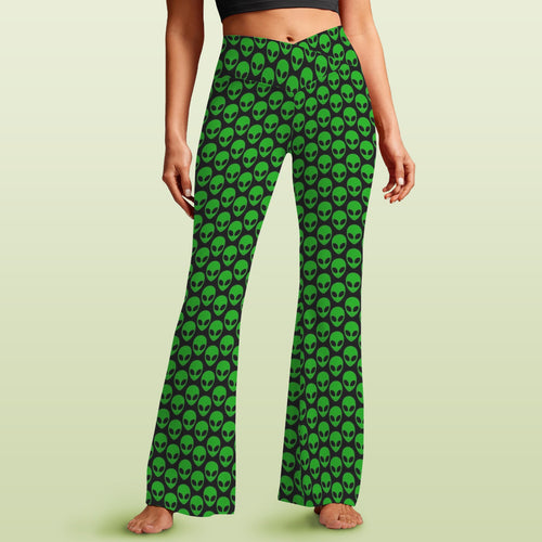 Aliens High Waist Crossover Tummy Control Flare Leggings 5XL High Waist Flare Leggings Printed Offshore Sci Fi