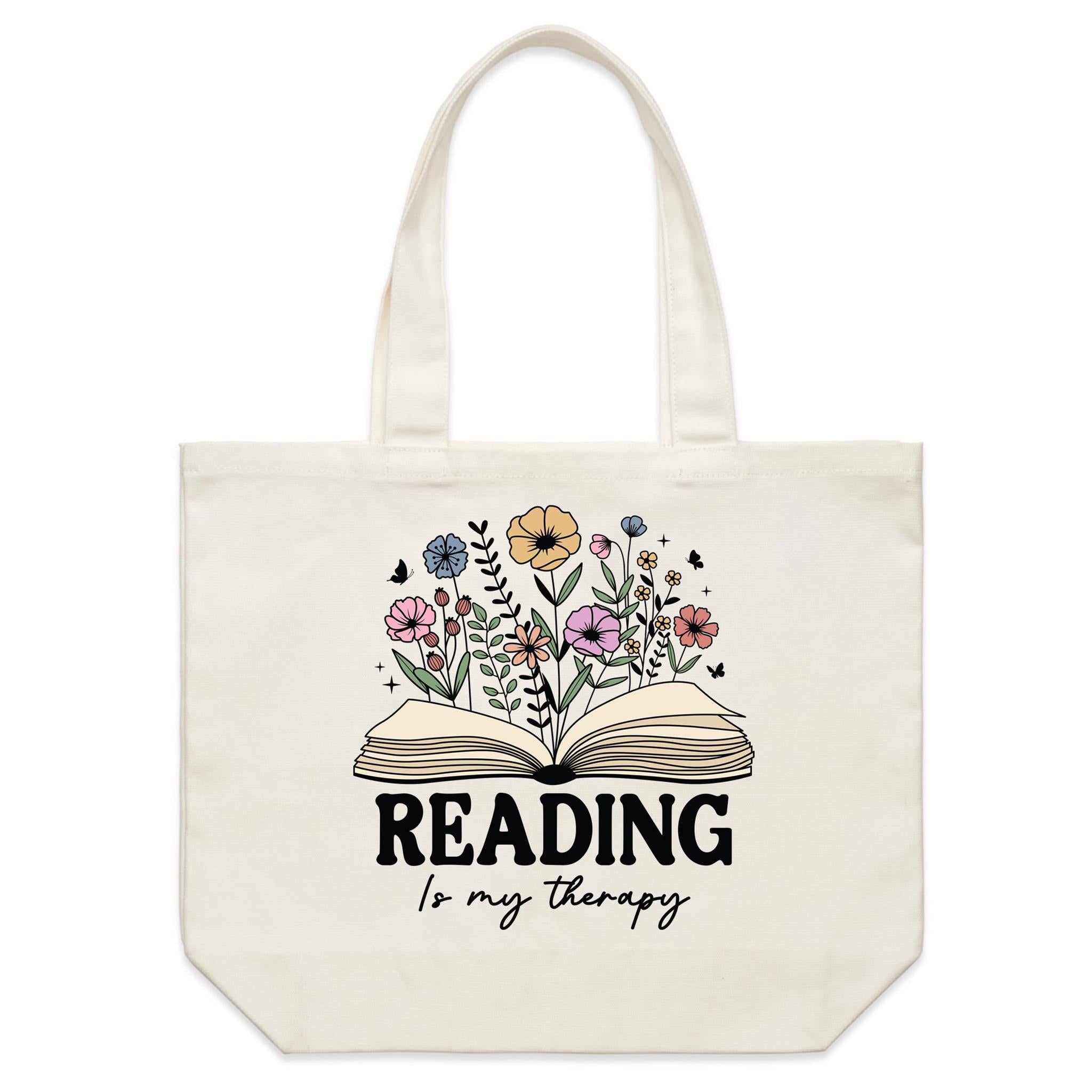 Reading Is My Therapy - Shoulder Canvas Tote Bag Default Title Large Tote Bag Printed In Australia Reading