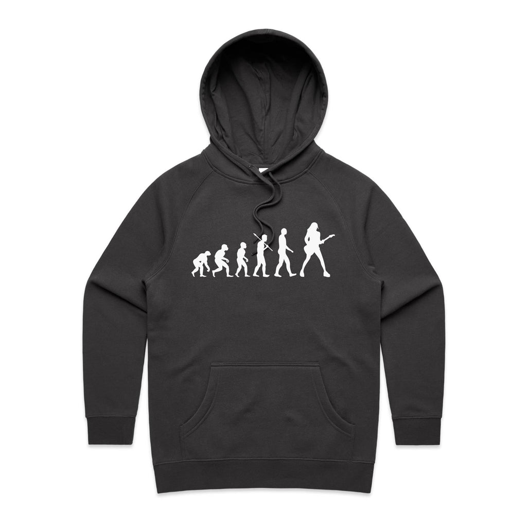 Guitarist Evolution - Womens Hoodie Coal Womens Hoodie Music Printed In Australia