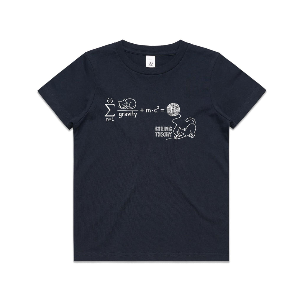 Cat String Theory Physics Kids AS Colour T-shirt Navy Kids Youth T-shirt animal Printed In Australia Science