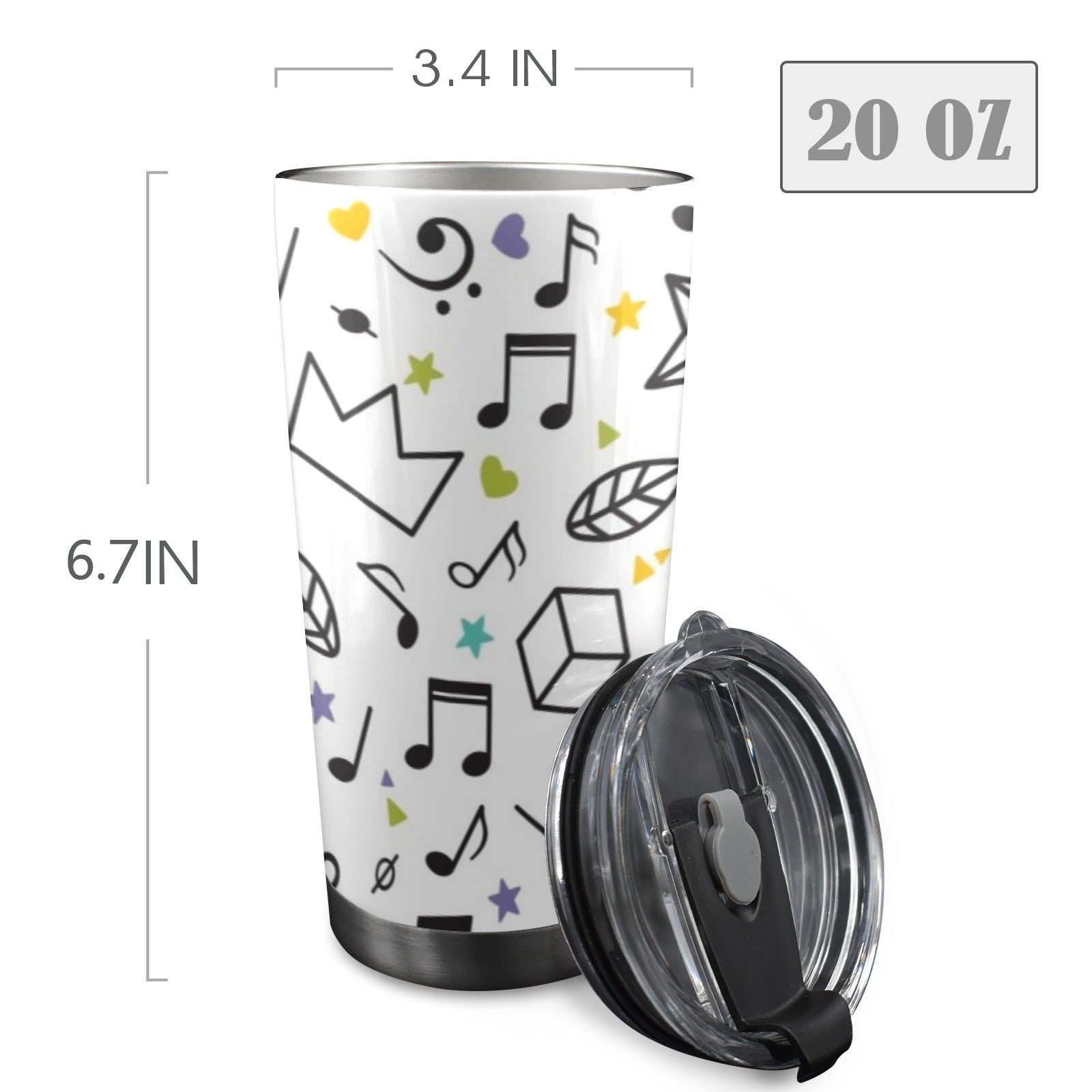 Music Time - 20oz Mobile Tumbler with Lid (Black Lock) 20oz Travel Mug Music Printed Offshore